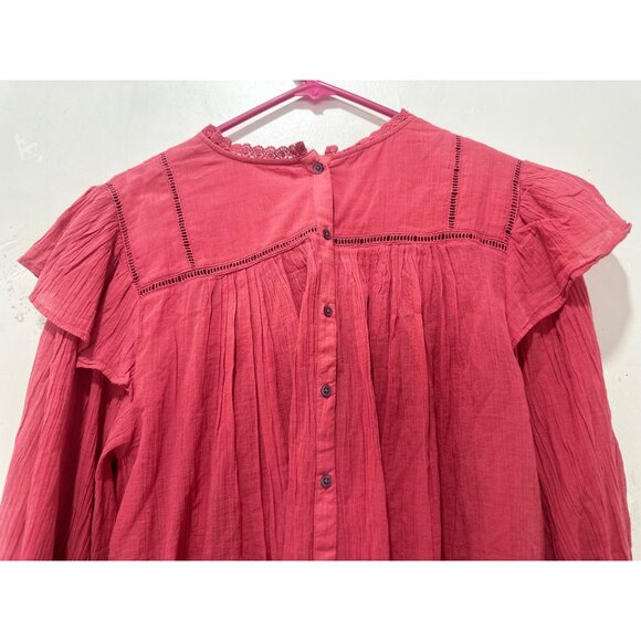 SOLD Free People Laura Prairie Peasant Top Sz Large Pink Eyelet Ruffle Ballon - Picture 9 of 14